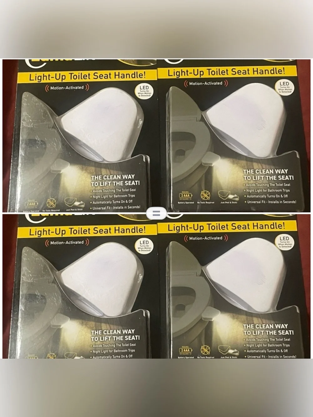 Lot of 4 LumaLift Motion-Activated LED Light-Up Toilet Seat Handles NEW